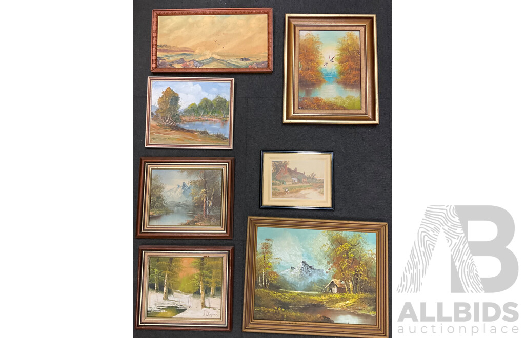 Assorted Paintings - Oil on Board by Unknown Artist 6x, One Print -  Lot of 7