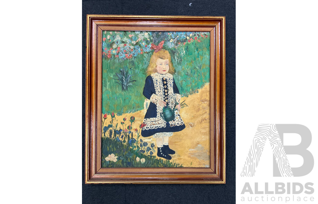 Reproduction “Girl with the Watering Can” by Renoir - Oil on Board, Richard Hansen “Mountains” Oil on Board -Lot of 2
