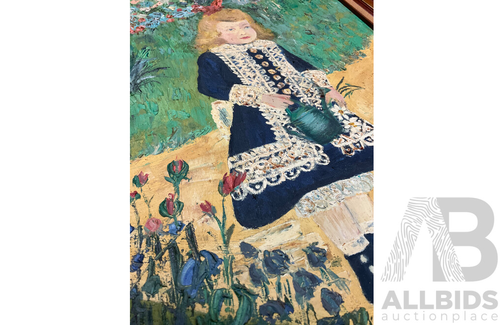 Reproduction “Girl with the Watering Can” by Renoir - Oil on Board, Richard Hansen “Mountains” Oil on Board -Lot of 2
