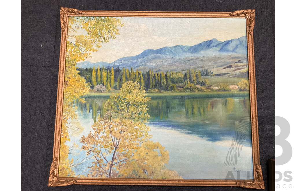 John Biasetto “Near Grafton”, Carol Dixon “Collectors”, E. Mol Dehle “Girl Drying Her Hair”, Anne Dunne “ Lake Hayes”, M. Miles “Neutral Bay”- Oil on Board, Lot of 5