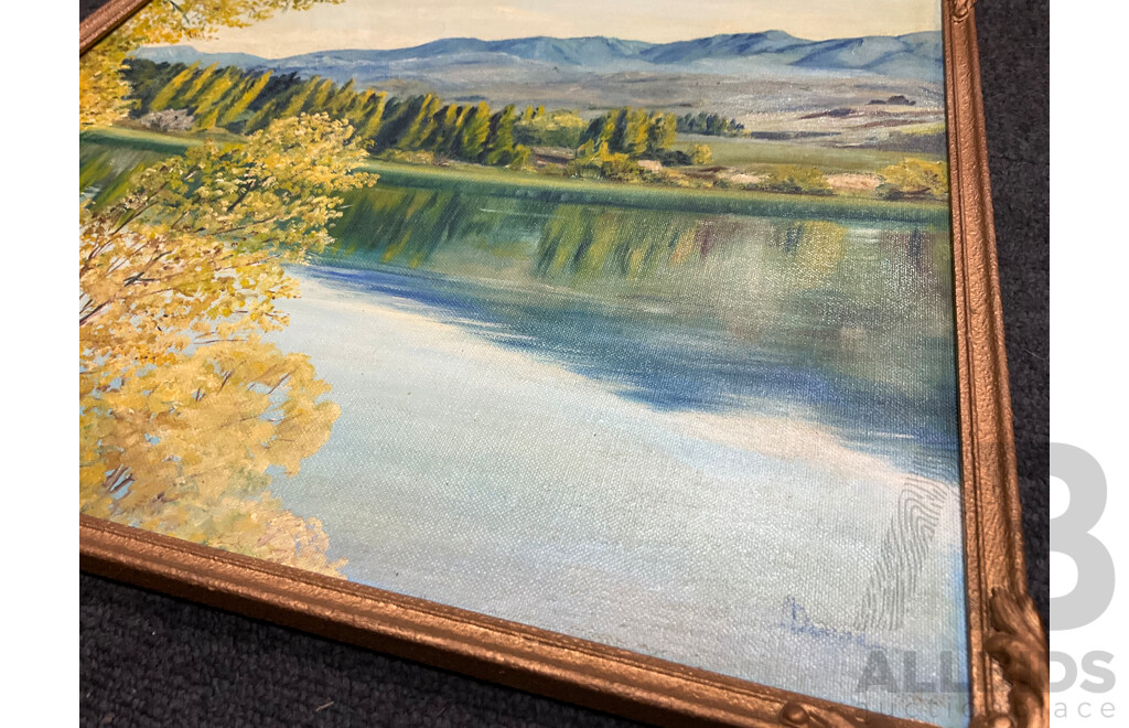 John Biasetto “Near Grafton”, Carol Dixon “Collectors”, E. Mol Dehle “Girl Drying Her Hair”, Anne Dunne “ Lake Hayes”, M. Miles “Neutral Bay”- Oil on Board, Lot of 5