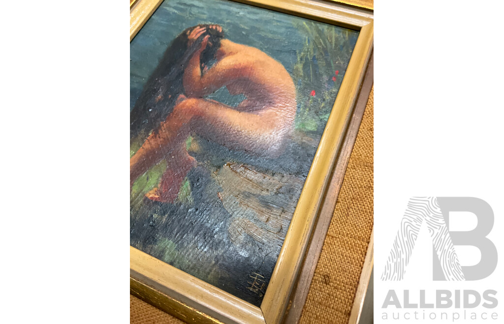 John Biasetto “Near Grafton”, Carol Dixon “Collectors”, E. Mol Dehle “Girl Drying Her Hair”, Anne Dunne “ Lake Hayes”, M. Miles “Neutral Bay”- Oil on Board, Lot of 5