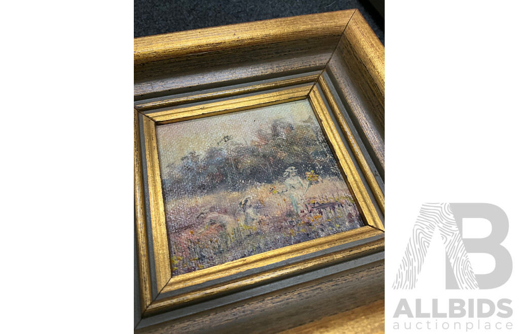 John Biasetto “Near Grafton”, Carol Dixon “Collectors”, E. Mol Dehle “Girl Drying Her Hair”, Anne Dunne “ Lake Hayes”, M. Miles “Neutral Bay”- Oil on Board, Lot of 5