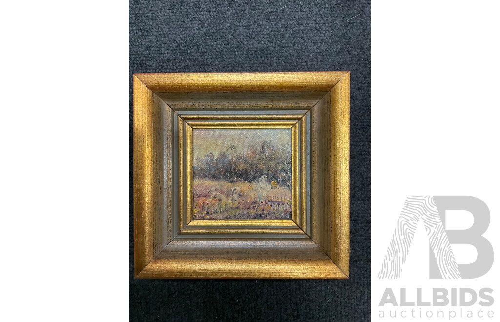 John Biasetto “Near Grafton”, Carol Dixon “Collectors”, E. Mol Dehle “Girl Drying Her Hair”, Anne Dunne “ Lake Hayes”, M. Miles “Neutral Bay”- Oil on Board, Lot of 5