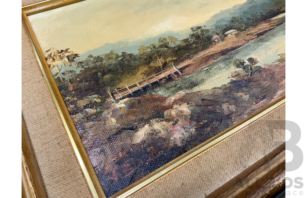 John Biasetto “Near Grafton”, Carol Dixon “Collectors”, E. Mol Dehle “Girl Drying Her Hair”, Anne Dunne “ Lake Hayes”, M. Miles “Neutral Bay”- Oil on Board, Lot of 5