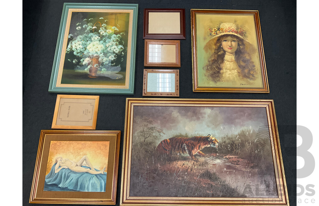 Assorted Large Paintings and Frames - Oil on Board - Lot of 8