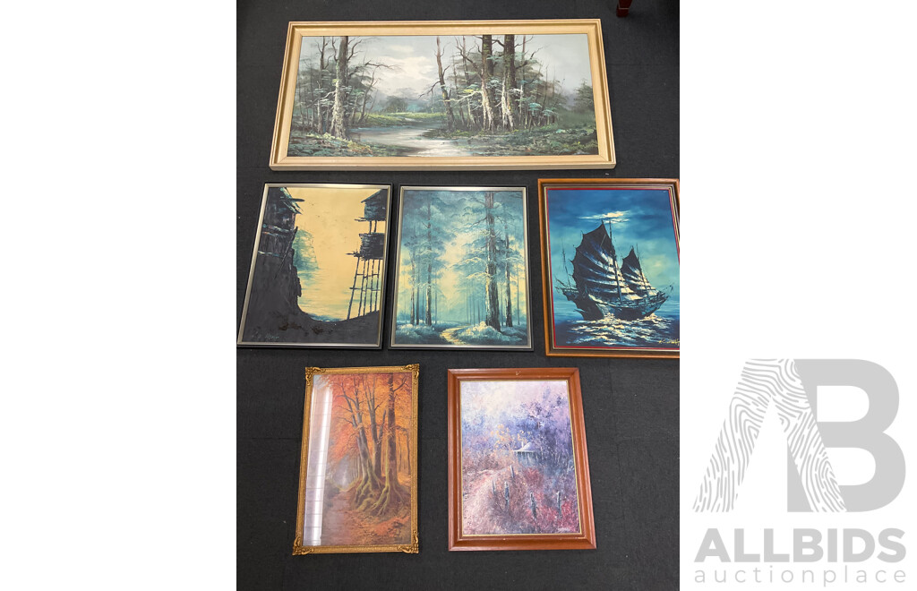 Assorted Large Paintings - Oil on Board 3x, Oil on Canvas 3x - Lot of 6