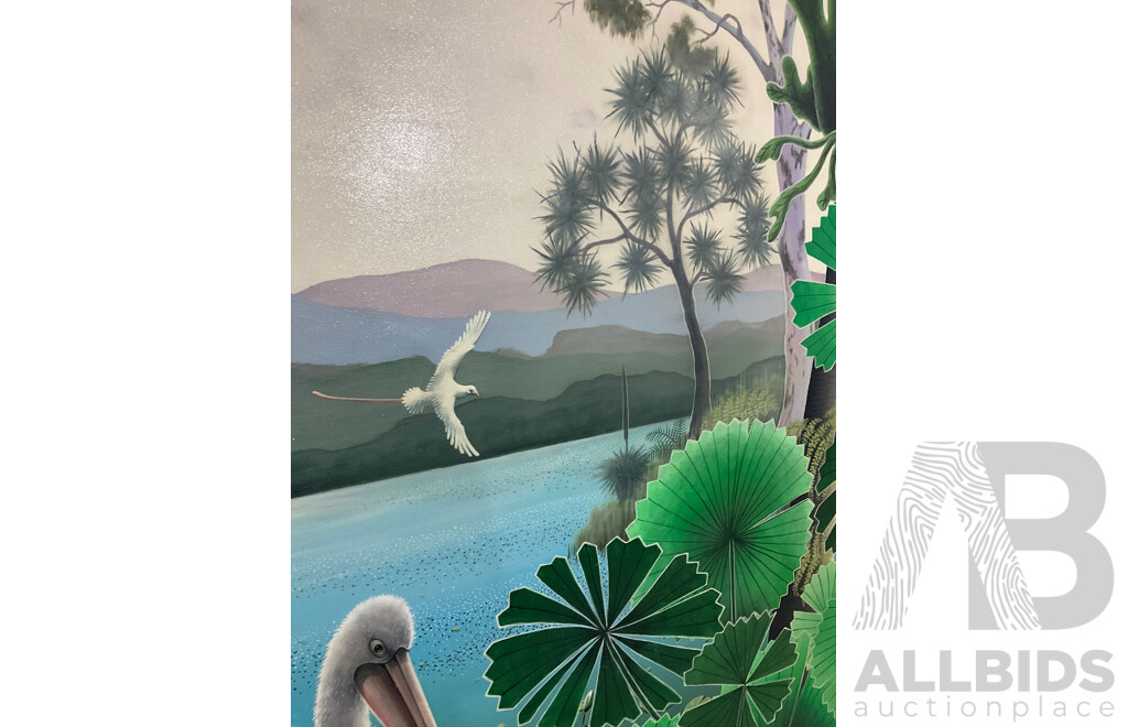 Mary Pinnock (1951-) ''Dawn on Kakadu" 1989, Acrylic on Canvas 181x181cm