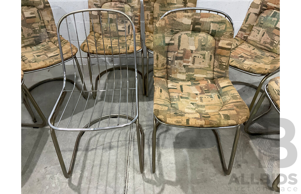 Set of Eight Italian Gastone Rinaldi Style Chrome Wire Cantilevered Dining Chairs (87 X 65 X 46cm) - Lot of 8