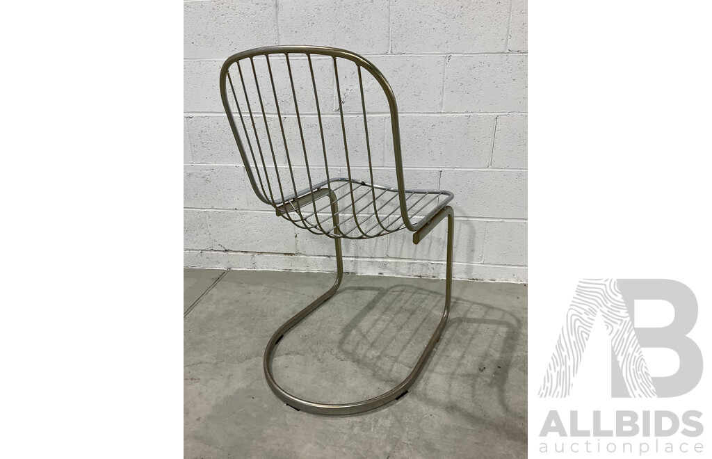 Set of Eight Italian Gastone Rinaldi Style Chrome Wire Cantilevered Dining Chairs (87 X 65 X 46cm) - Lot of 8