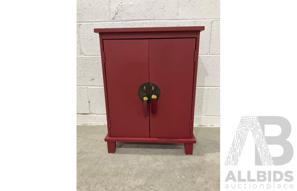 Chinese Red Lacquered Small Two-Door Bedside Cabinet (60 X 45 X 22cm)