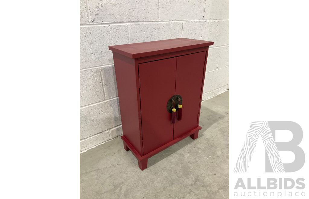 Chinese Red Lacquered Small Two-Door Bedside Cabinet (60 X 45 X 22cm)