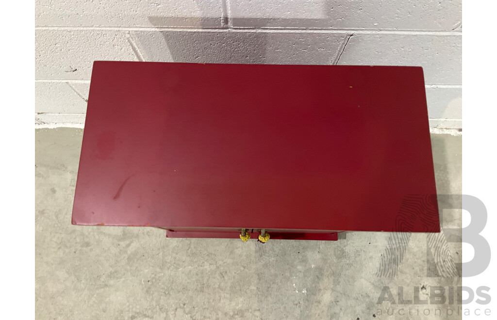 Chinese Red Lacquered Small Two-Door Bedside Cabinet (60 X 45 X 22cm)