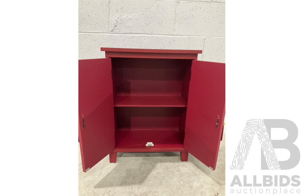 Chinese Red Lacquered Small Two-Door Bedside Cabinet (60 X 45 X 22cm)