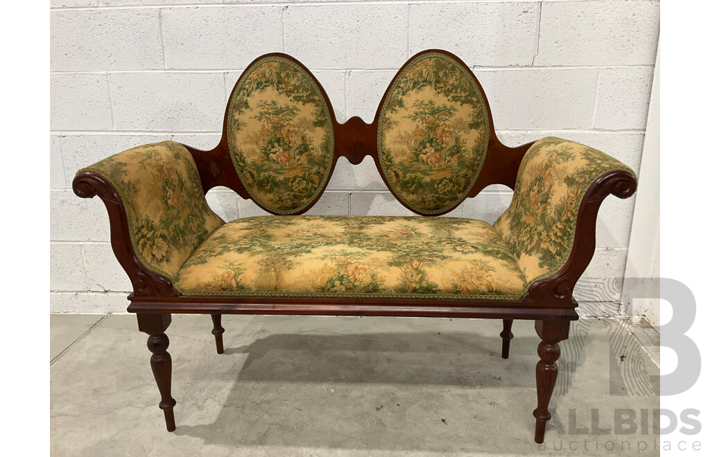 Edwardian Style Double Cameo Back Settee with Tapestry Upholstery