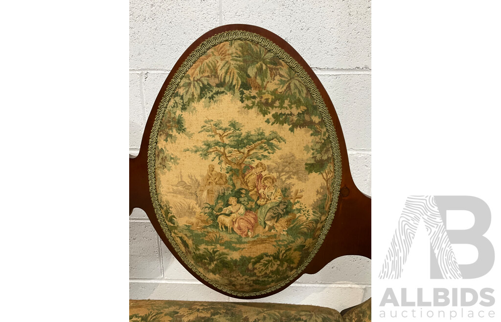 Edwardian Style Double Cameo Back Settee with Tapestry Upholstery