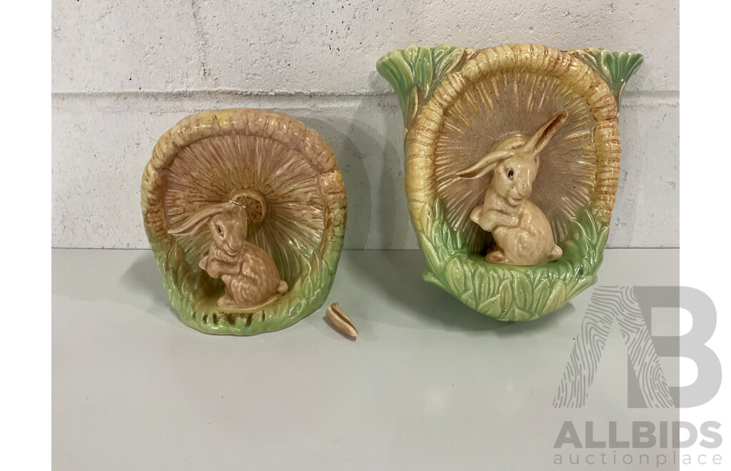 Rabbit Green Decorative Art Deco Pottery - One Marked SylvaC  - Lot of 2