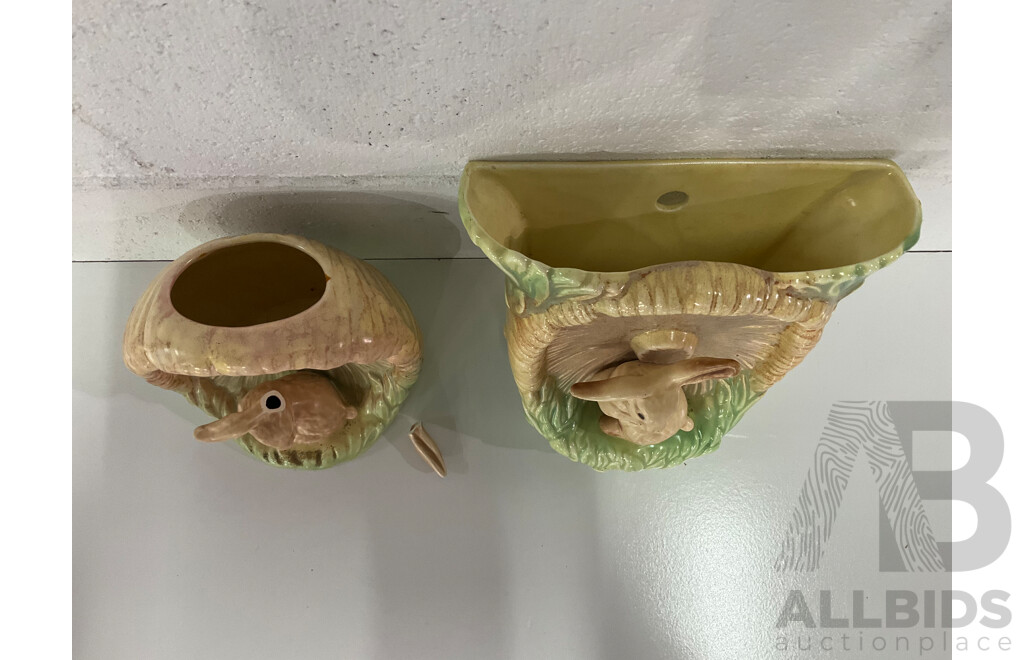 Rabbit Green Decorative Art Deco Pottery - One Marked SylvaC  - Lot of 2