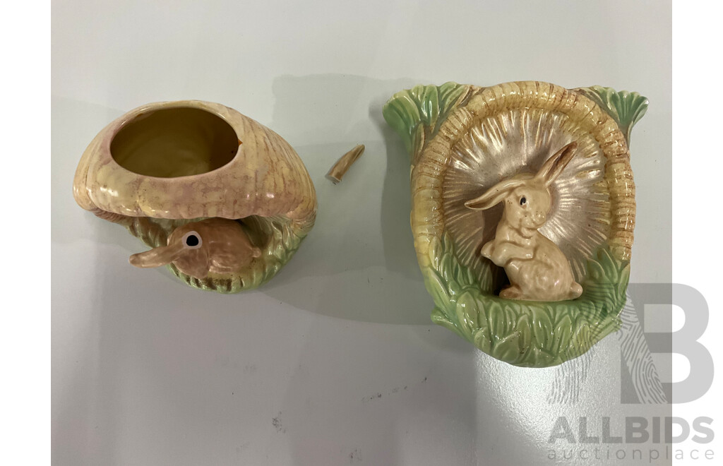 Rabbit Green Decorative Art Deco Pottery - One Marked SylvaC  - Lot of 2