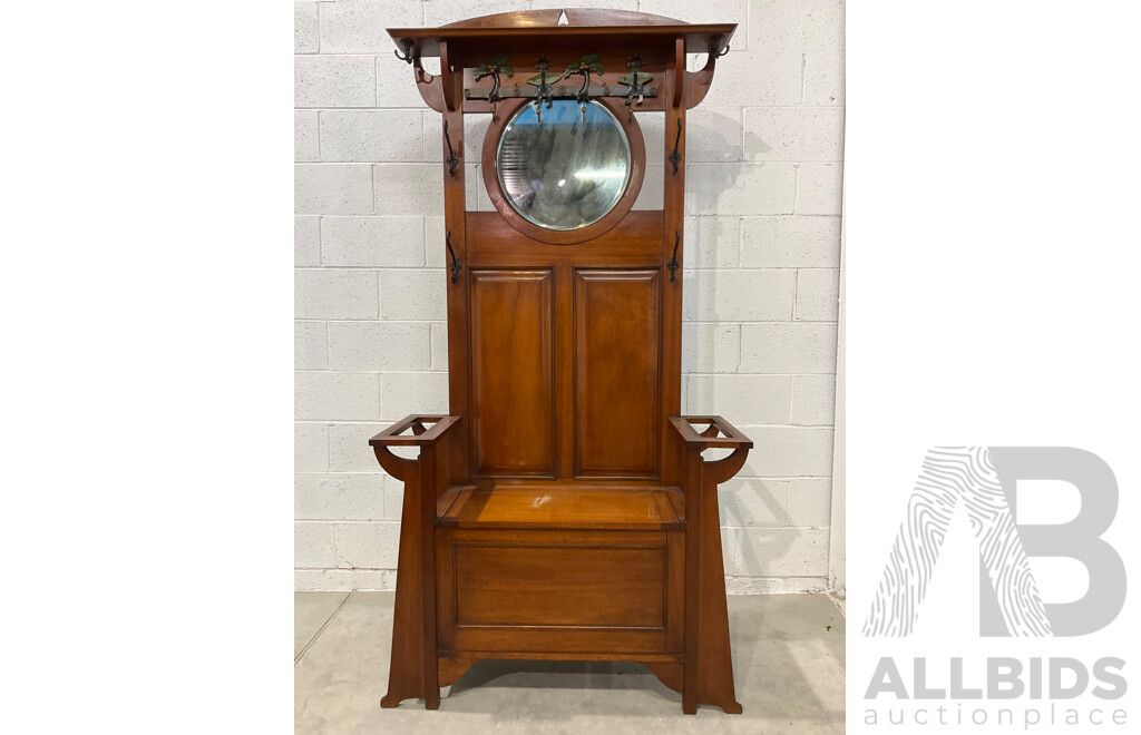 Queensland Maple Hall Stand with Lift Up Seat and Mirror