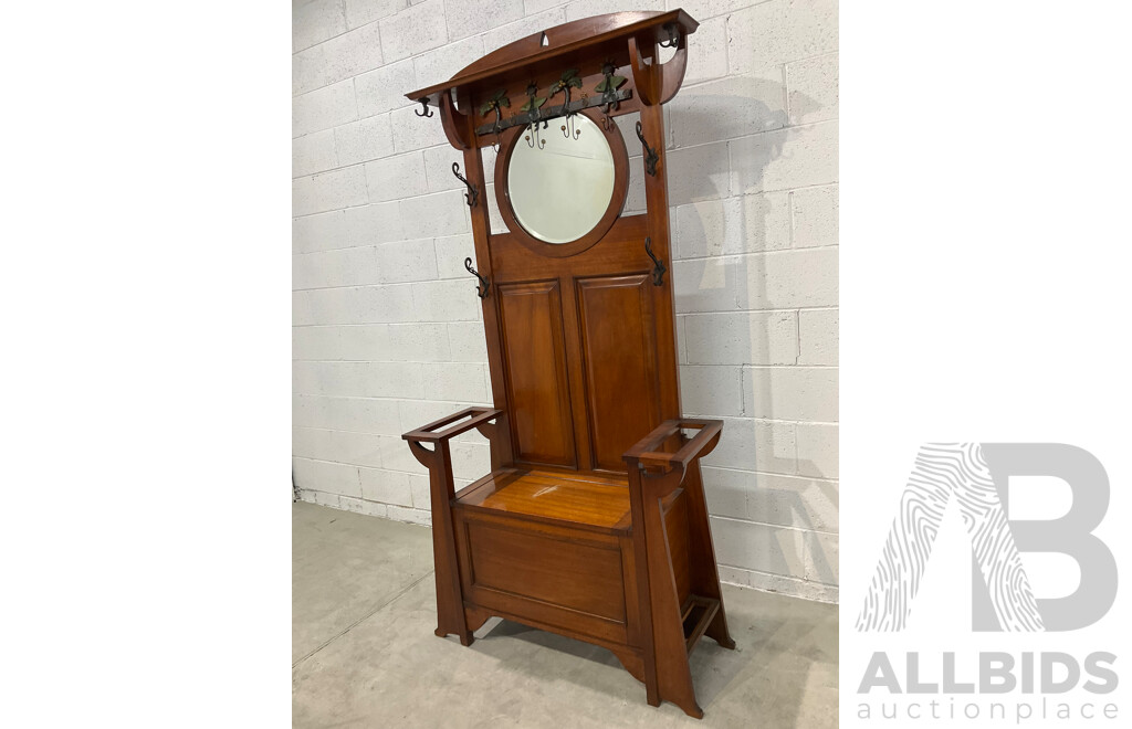 Queensland Maple Hall Stand with Lift Up Seat and Mirror