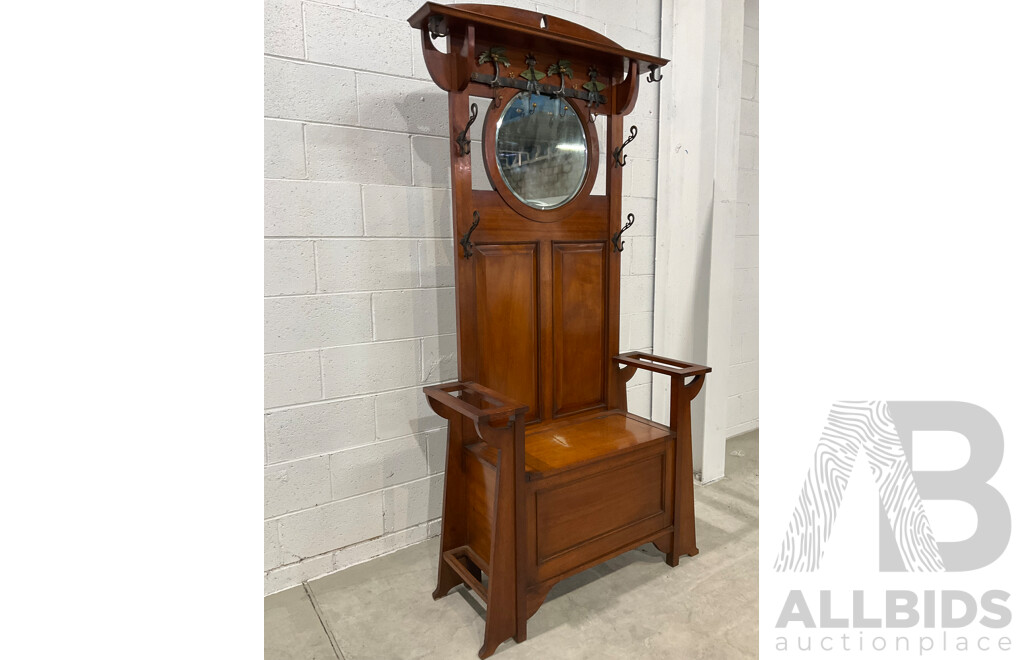 Queensland Maple Hall Stand with Lift Up Seat and Mirror