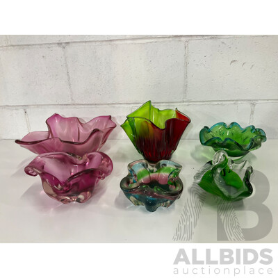 Assorted Collectibles Colored Art Glass Decoration Bowls - Lot of 6