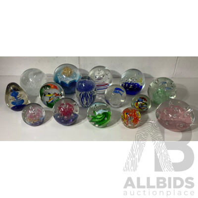 Assorted Glass Paper Weights, Some with Ocean Theme - Lot of 15