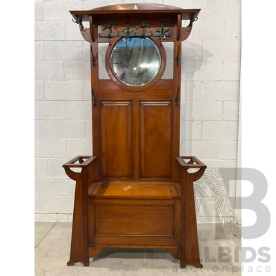 Queensland Maple Hall Stand with Lift Up Seat and Mirror