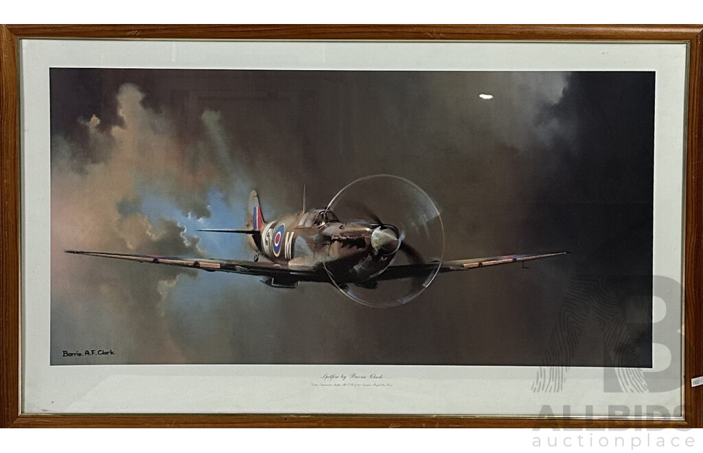 Barrie A.F. Clark, (20th Century, British, 1943-), Spitfire, Quality Giclee Colour Print of Original Oil by Artist, 64 x 106 cm (frame)