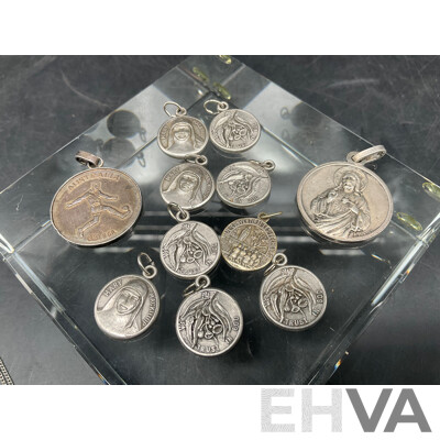 Assorted Costume Silver Tone Jewellery - Earrings, Necklace, Bracelets and Medallions - Lot of 24
