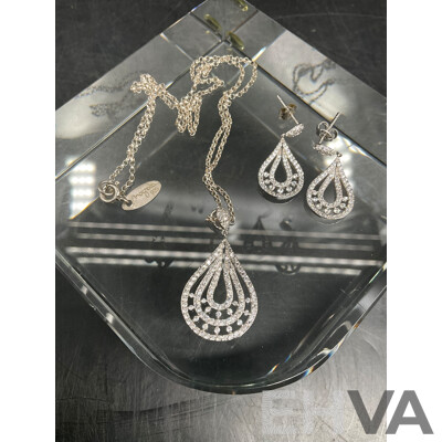 Collection of Stering Silver Jewellery - Including Pearl Silver Necklace and Earrings, Ring Set, Sterling Silver Cubic Zirconia Bangle and More  - Lot of 11