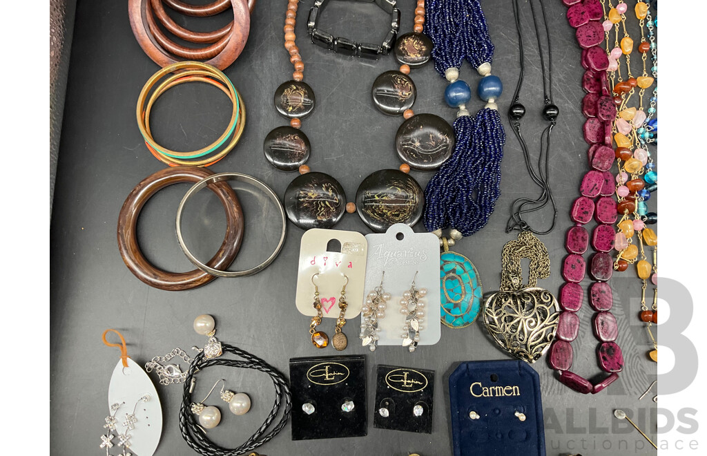 Assorted Costume Jewellery - Bracelets, Earrings, Necklaces, Rings and More   - Lot of 45