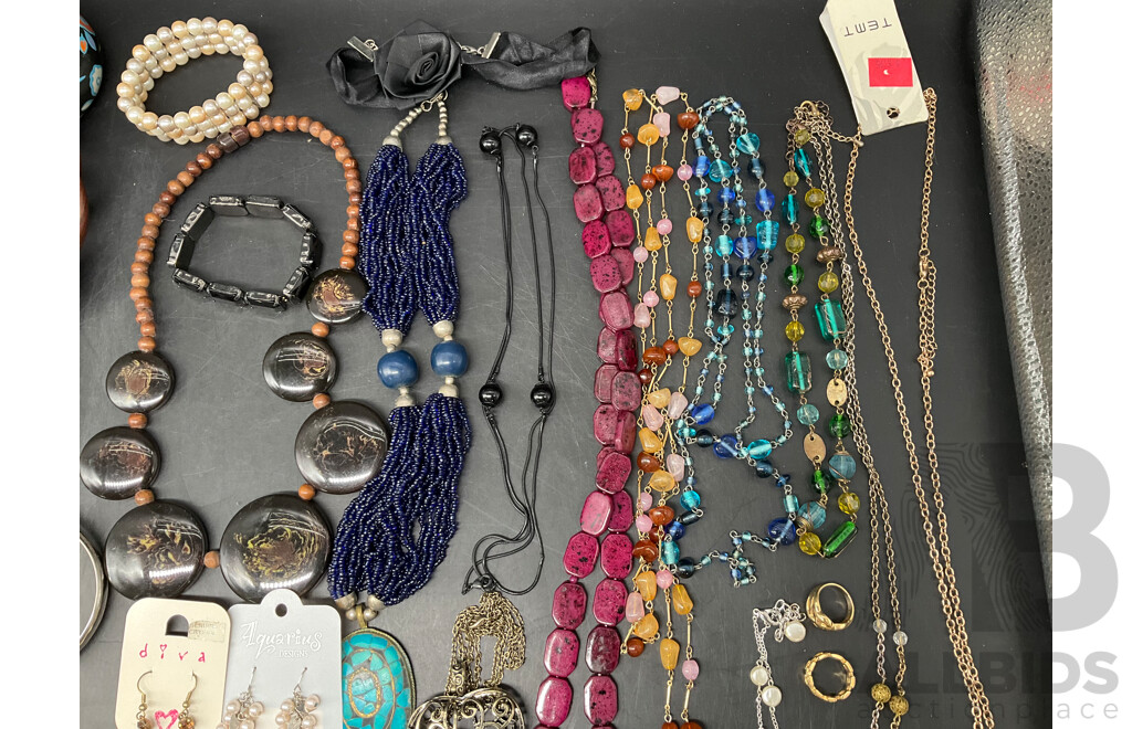 Assorted Costume Jewellery - Bracelets, Earrings, Necklaces, Rings and More   - Lot of 45