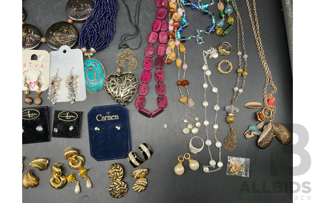 Assorted Costume Jewellery - Bracelets, Earrings, Necklaces, Rings and More   - Lot of 45