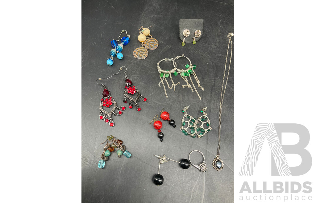 Assorted Costume Jewellery - Earrings, Necklace, Ring - Lot of 24