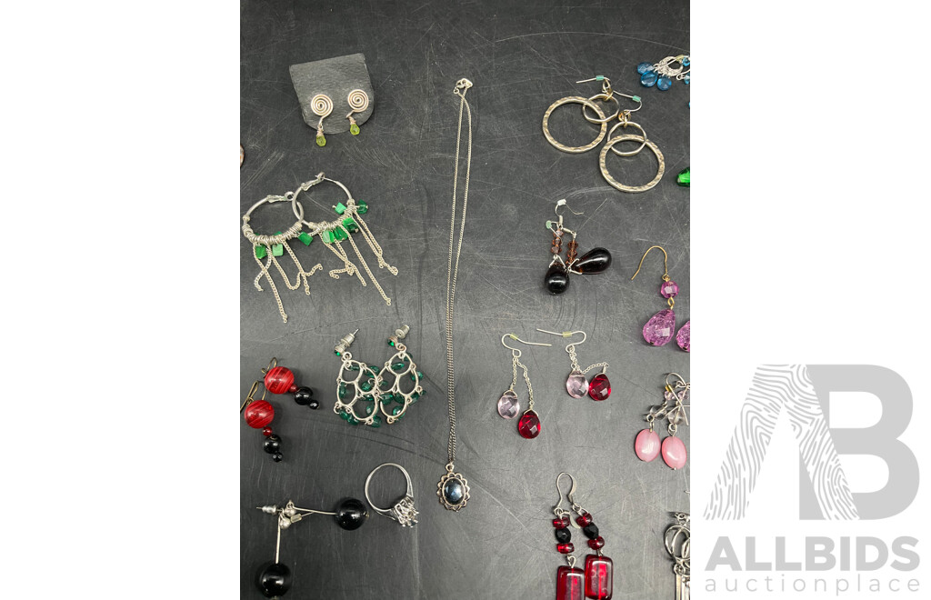Assorted Costume Jewellery - Earrings, Necklace, Ring - Lot of 24