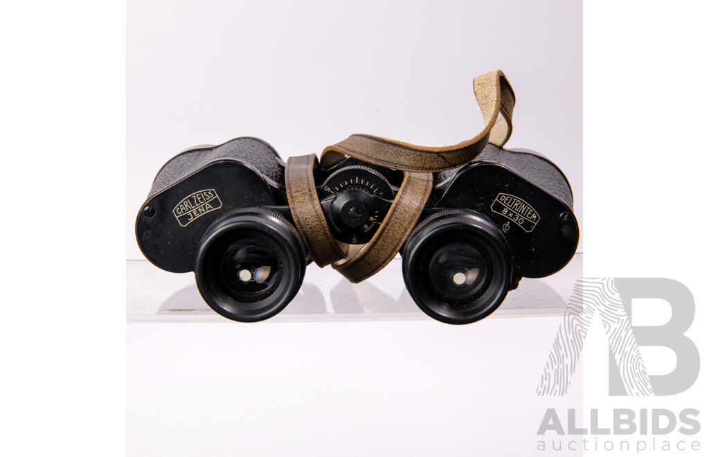Vintage Carl Zeiss Jena Binoculars Deltrintem 8x30 with Case Circa 1960, Near Mint Condition