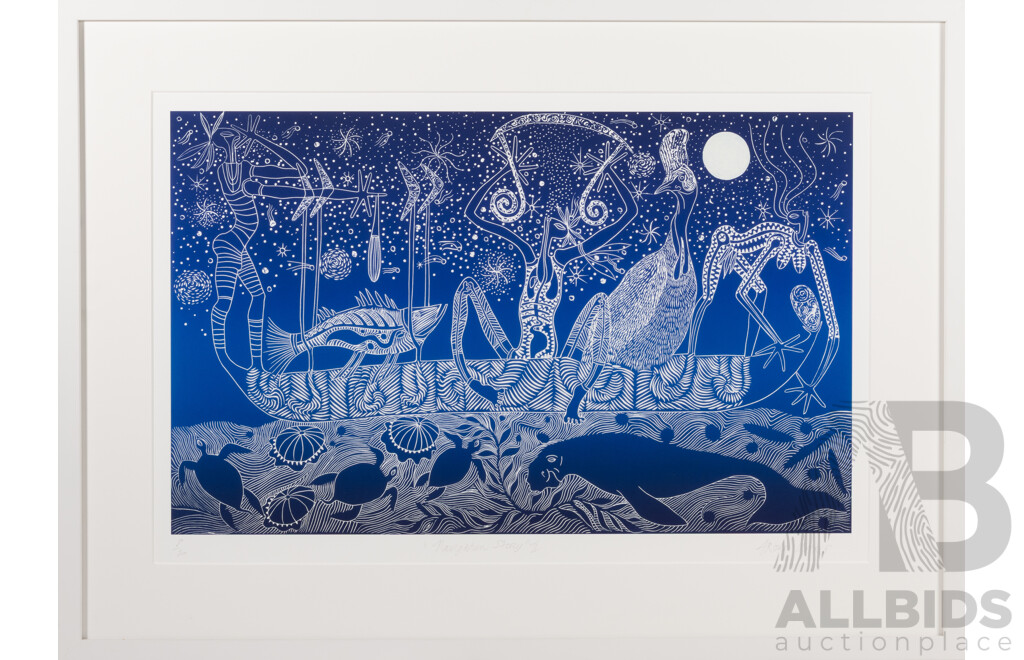 Arone Meeks, (20th Century, Indigenous-Australian, 1957-2021), Limited Edition & Hand Signed Linocut Print, 55 x 76 cm (frame)