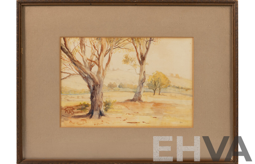 RTS, (20th Century), Landscape with Gumtrees, Original Vintage Watercolour, 31.5 x 42 cm (frame)