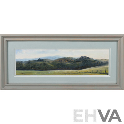 Lyn Cottingham, (20th Century, Australian), Brindabellas, Original Oil on Canvas Board, 26 x 56 cm (frame)
