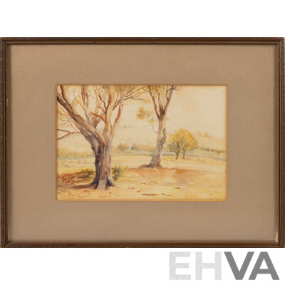 RTS, (20th Century), Landscape with Gumtrees, Original Vintage Watercolour, 31.5 x 42 cm (frame)