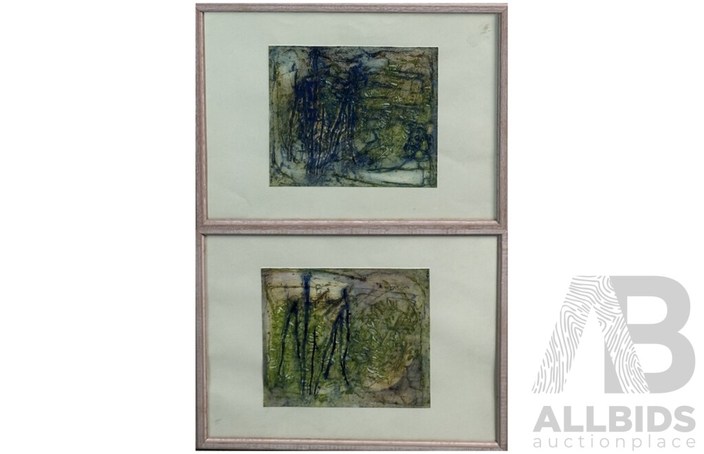 Artist Unknown, (20th Century), Abstract I & II (1995), Pair of Tempera on Card Images, 42 x 32 cm (frames) (2)