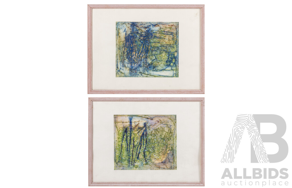 Artist Unknown, (20th Century), Abstract I & II (1995), Pair of Tempera on Card Images, 42 x 32 cm (frames) (2)