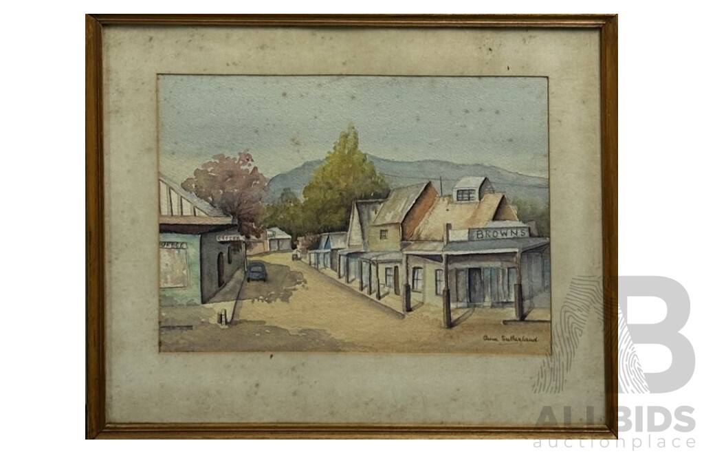 Anne Sutherland, (20th Century, Australian), Street Scene Bright, Vintage Watercolour, 39 x 48 cm (frame)