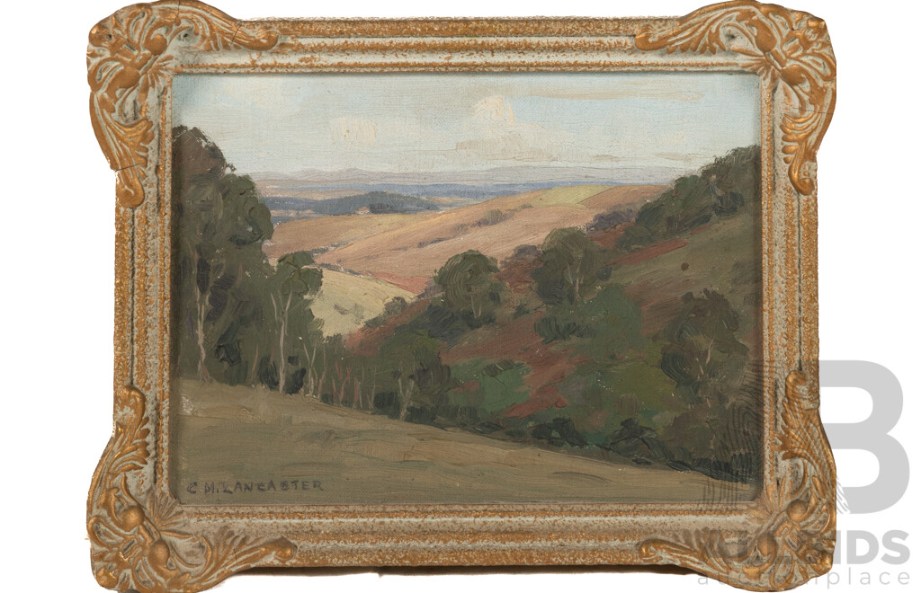 Charles Henry Lancaster, (Early/Mid 20th Century, Australian, 1886-1959), Valley View, Wonderful Vintage Oil on Canvas, 20 X 26 Cm (frame)