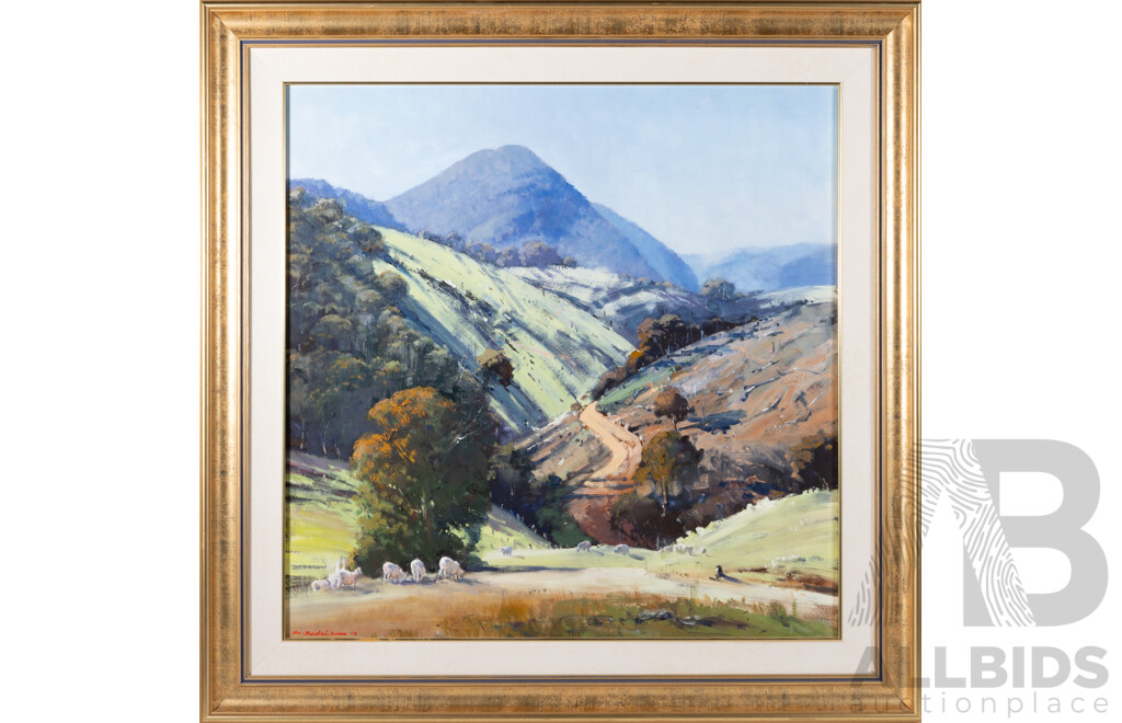Mark Redzic, (20th Century, Australian), Rolling Hills (2008), Oil on Board, 90 x 90 cm (frame)