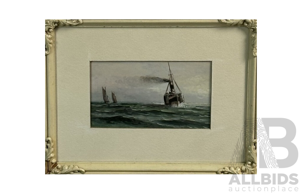 Artist Unknown, (20th Century), Boats at Sea, Vintage Watercolour & Gouche on Canvas, 26 x 34 cm (frame)