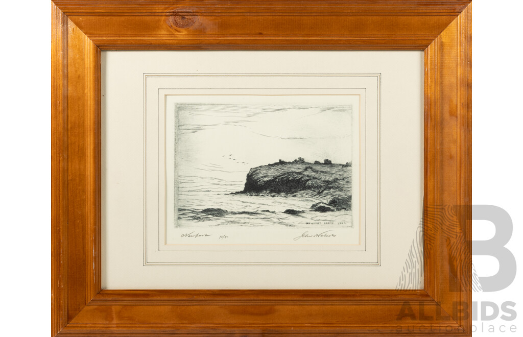 John Webeck, (20th Century, Australian, 1943-), Newport Beach 1920, Limited Edition Etching, 46 x 57 cm (frame)