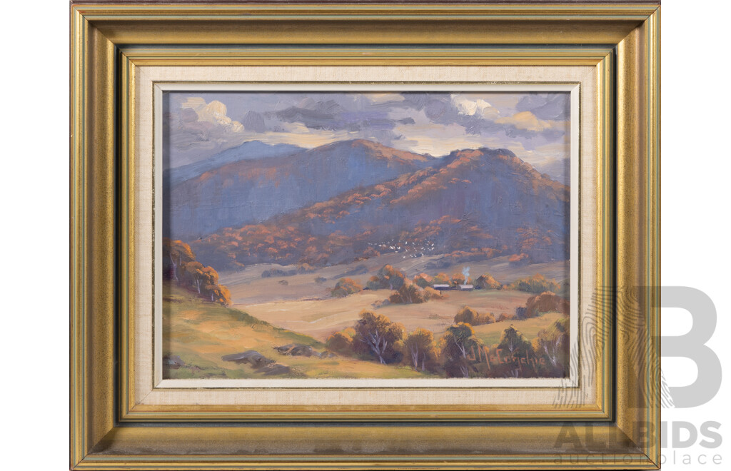 Judy McConchie, (20th Century, Australian, 1938-2005), Approaching Storm, Gudgenby, Original Oil on Masonite, 39 x 49 cm (frame)